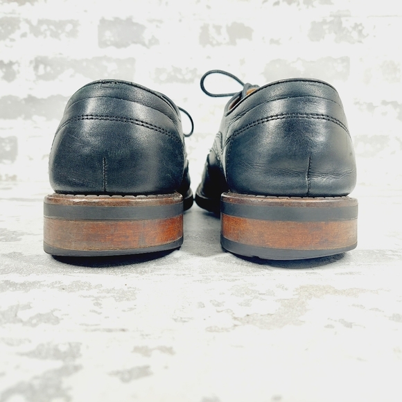 Johnston and Murphy Black Cap Toe Brogue Wingtip Dress Shoes Oxfords O718 - Picture 6 of 12